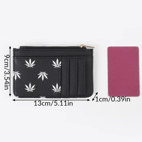 Black & White Faux Leather Cannabis Leaf Card Holder - Picture 2 of 2